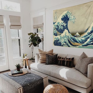 Great Wave Modern Tapestry, Great Wave Wall Hanging, Hokusai Oriental Japanese, Art Tapestry, Meditation Decor, Yoga Decor