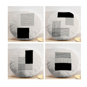 Set of 4 Circle Pillow Covers, 17&quot; (43 cm) Diameter, Round Pillowcase, Bohemian, Bohem,Minimalist Decor Gift, Contemporary Modern Pillowcase