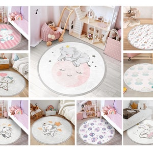 Leuke olifant patroon kinder vloerkleed, kinderkamer rond tapijt, babykamer decor, anti-slip vloermat, peuter vloerkleden, dieren tapijten, cadeau voor kinderen