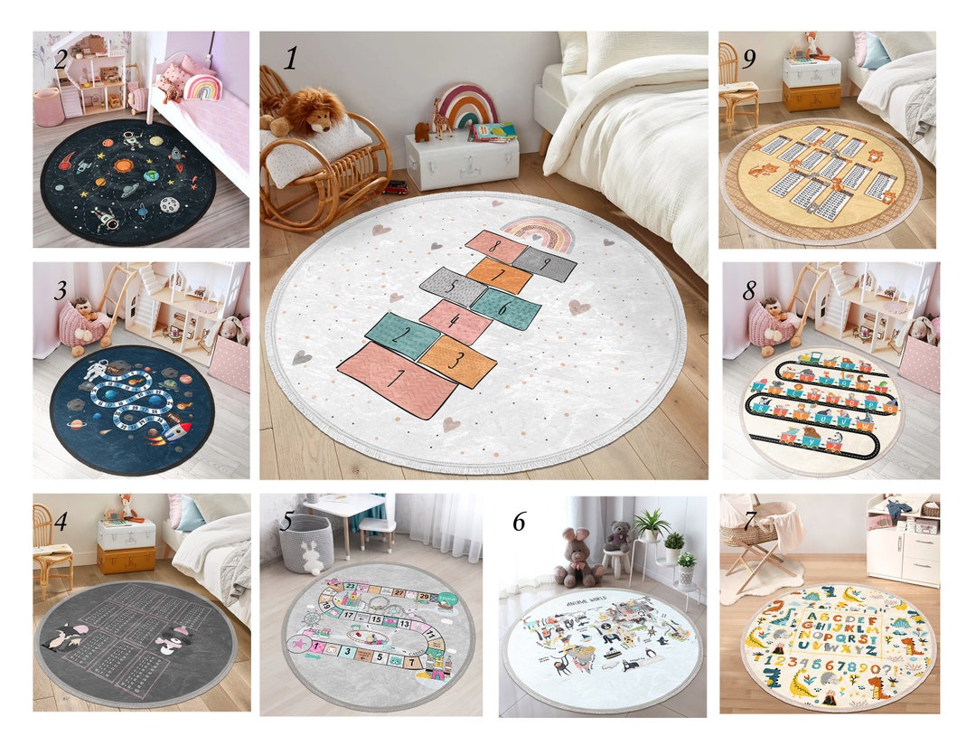 Educational Kids Big Rug, Kids Room Round Rug, Letter Number Rug, Non ...