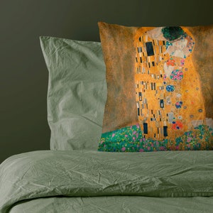 Gustav Klimt The Kiss Pillowcase, Decorative Raschel Cover, Art Pillowcase, for Bedroom, Living Room, 17x17 inch, 43x43 cm