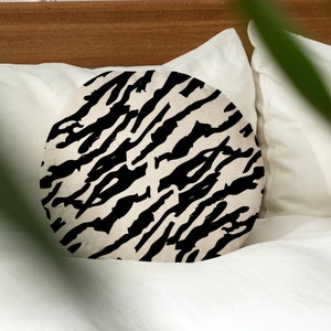 Zebra Round Cushion Cover, 17&quot; (43 cm) Diameter, White and Black Colored Circle Cover, Round Pillowcase, Bohemian, Minimalist, Decor, Gift