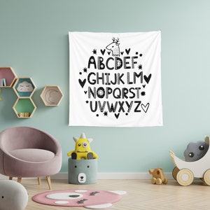 Alphabet Tapestry, Alphabet Wall Hanging, Tapestry Kids Room, Nursery Wall Hanging, Educational Tapestry, Educational Banner