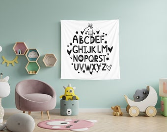 Alphabet Tapestry, Alphabet Wall Hanging, Tapestry Kids Room, Nursery Wall Hanging, Educational Tapestry, Educational Banner