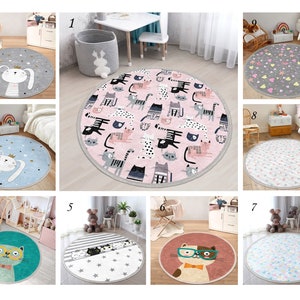 Kinderteppich, Kinderzimmer Teppich, Runder Teppich, Babyzimmer Deko, Herz Muster Teppich, Antirutsch Teppich, Kinderzimmer Teppich, Süße Tiere Teppiche