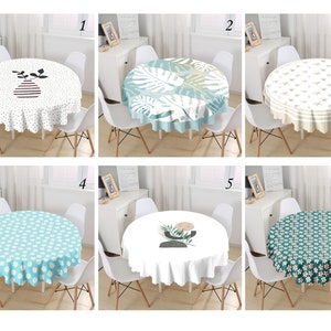 Special Design Modern Round Tablecloth, Abstract Pattern Tablecloth, Spotted Tablecloth, Daisy Pattern, Cafe Decor, Diameter 140cm (55&quot;)