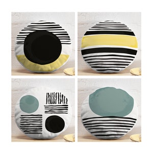 Set of 4 Circle Pillow Covers, Abstract, Round Pillowcase, Bohemian Pillow, Decor Gift, Contemporary Modern Pillowcase, 17&quot; (43 cm)