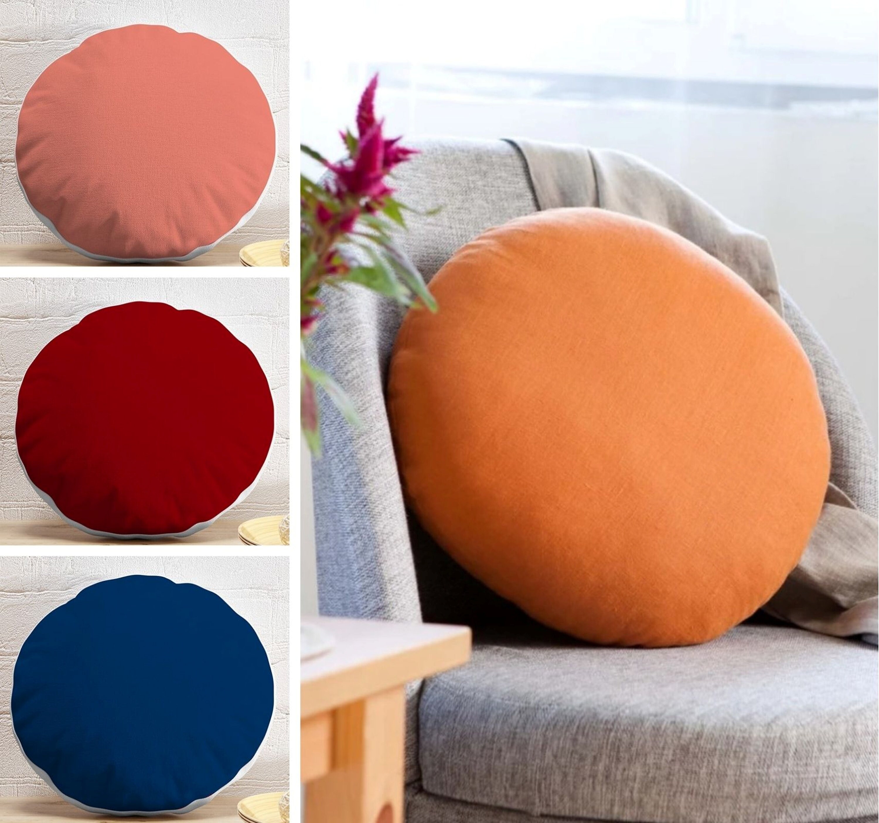 Housse De Coussin Rond 43 Cm - Style Bohème Imprimé - Pour Salon, Chambre, Déco D'intérieur - Lavable Machine