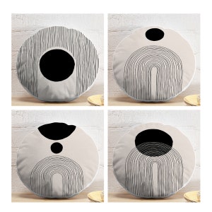 Set of 4 Circle Pillow Covers, 17&quot; (43 cm) Diameter, Round Pillowcase, Bohemian, Bohem,Minimalist Decor Gift, Contemporary Modern Pillowcase