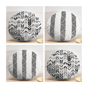 Set of 4 Circle Pillow Covers, 17&quot; (43 cm) Diameter, Round Pillowcase, Bohemian, Bohem, Nordic Style, Decor Gift, Contemporary Modern Pillow