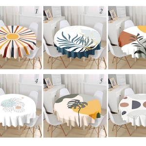 Special Design Modern Round Tablecloth, Sun and Colorful Rays Tablecloth, Abstract Design, Onedraw Drawing Pattern, Diameter 140cm (55&quot;)