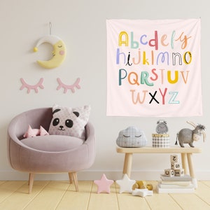 Alphabet Tapestry, Alphabet Wall Hanging, Tapestry Kids Room, Nursery Wall Hanging, Educational Tapestry, Educational Banner