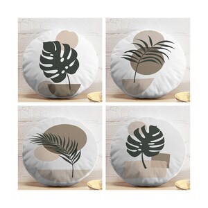 Set of 4 Circle Pillow Covers, Abstract Leafy, Round Pillowcase, Bohemian Pillow, Decor Gift, Contemporary Modern Pillow, 17&quot; (43 cm)