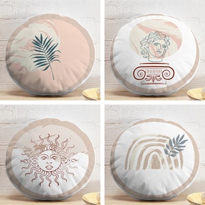 Set of 4 Circle Pillow Covers, Ancient Greek Abstract Pattern, Round Pillowcase, Bohemian Pillow, Decor Gift, Modern Pillow, 17&quot; (43 cm)