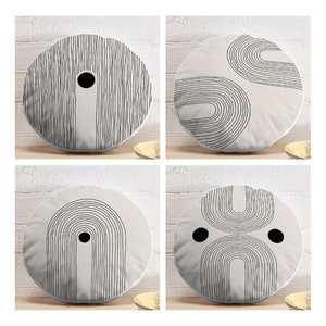 Set of 4 Circle Pillow Covers, 17&quot; (43 cm) Diameter, Round Pillowcase, Bohemian, Bohem,Minimalist Decor Gift, Contemporary Modern Pillowcase
