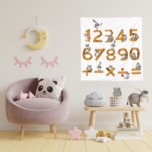 Numbers Tapestry, Numbers Wall Hanging, Tapestry Kids Room, Nursery Wall Hanging, Educational Tapestry, Educational Banner