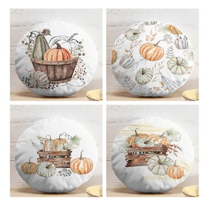 Thanksgiving Set of 4 Circle Pillow Covers, 17&quot; (43 cm), Round Pillowcase, Pumpkin, Halloween, Decor Gift, Fall Pillowcase, Give Thanks