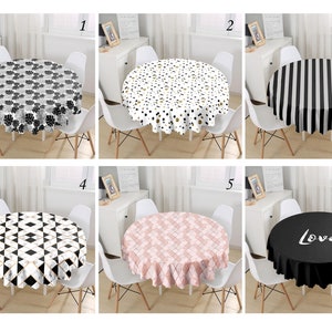 Special Design Modern Round Tablecloth, Abstract Pattern Tablecloth, Spotted Tablecloth, Black and White Pattern, Diameter 140cm (55&quot;)