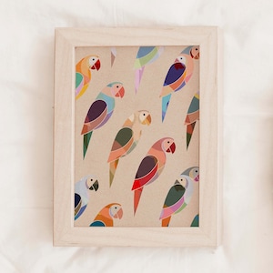 Abstract Parrot Illustration, Animal Printable Art, Colorful Bird Print, Minimalist Parrot Pattern, Pastel Home Decor, Instant Download