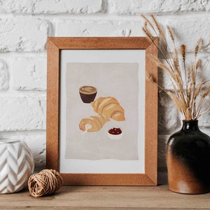 Breakfast Poster French Breakfast Art Print French Food Print Coffee and Croissant Food Art French Cuisine Foodie Gift French Bakery