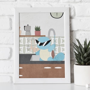 Stampa artistica di Squirtle, decorazione da parete del Pokemon Squirtle, arte da parete del Pokemon, poster minimale del Pokemon Squirtle, stampa di Squirtle, regali del Pokemon