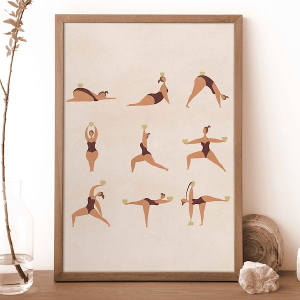 Yoga Poses Poster with Coffee, Yoga and Coffee Poster, Yoga Wall Decor, Coffee Print, Yoga Wall Art, Yoga Lover Gift, My Kind of Yoga Poster