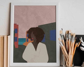Afro Woman Decor Afro Woman Wall Art Afro American Art African American Art Mid Century Modern Art Black Woman Prints Minimal Woman