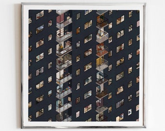 Apartments Art Print, Architectural Poster, Printable Wall Art, House Print, House Illustration, Night Poster Home Decor Digital Download