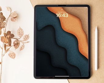 Abstract Waves Ipad Wallpaper, Navy & Orange Digital Wallpaper, Gradual Home Screen Aesthetic Background Tablet Screensaver Instant Download