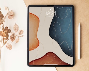 Navy & Burnt Orange Wallpaper for Ipad, Digital Wallpaper, Earthy Tones Screen Wallpaper, Aesthetic Background, Tablet Abstract Screensaver
