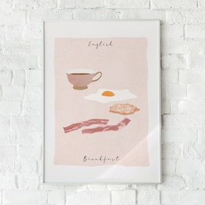 Englisches Frühstück Art Print Englische Lebensmittel Print Frühstücksposter Speck Eier mit Eiern Food Art englische Küche Foodie Geschenk Teeküche Wandkunst