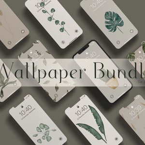 Botanical Wallpaper Bundle of 10, Phone Wallpaper Set, Botanical Screensaver Monstera Wallpaper Leaf Phone Background, Aesthetic Wallpaper