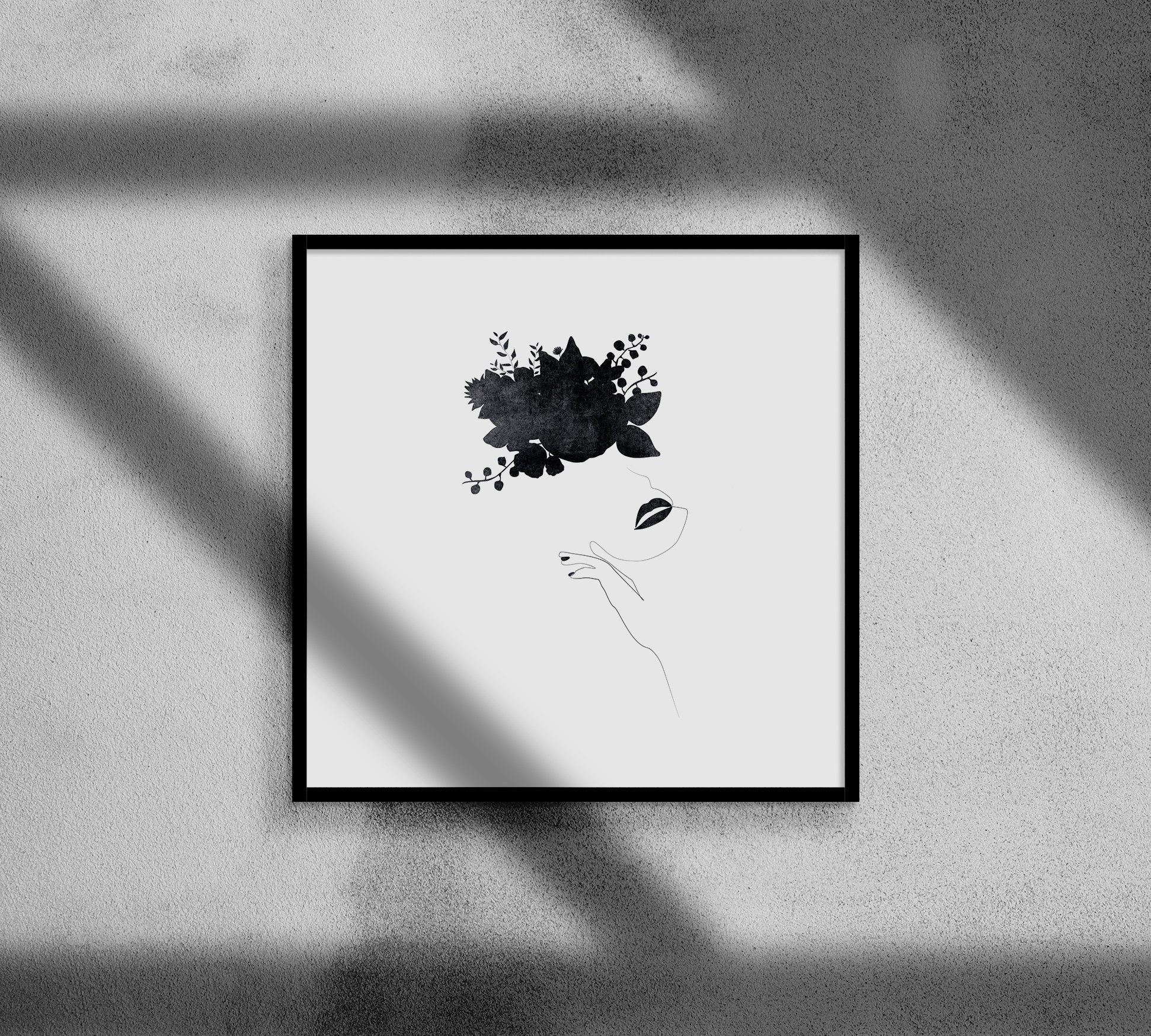 Female Line Art Head of Flowers Art Modern Minimalist Poster Etsy