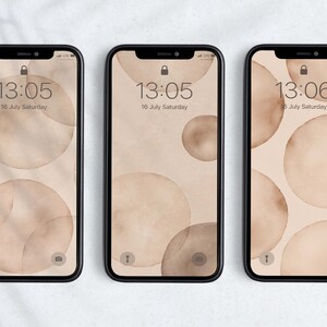 Phone Wallpaper Set of 3, Watercolor Wallpaper Iphone Aesthetic Beige Minimalist Coffee Screensaver Abstract Background Digital Download