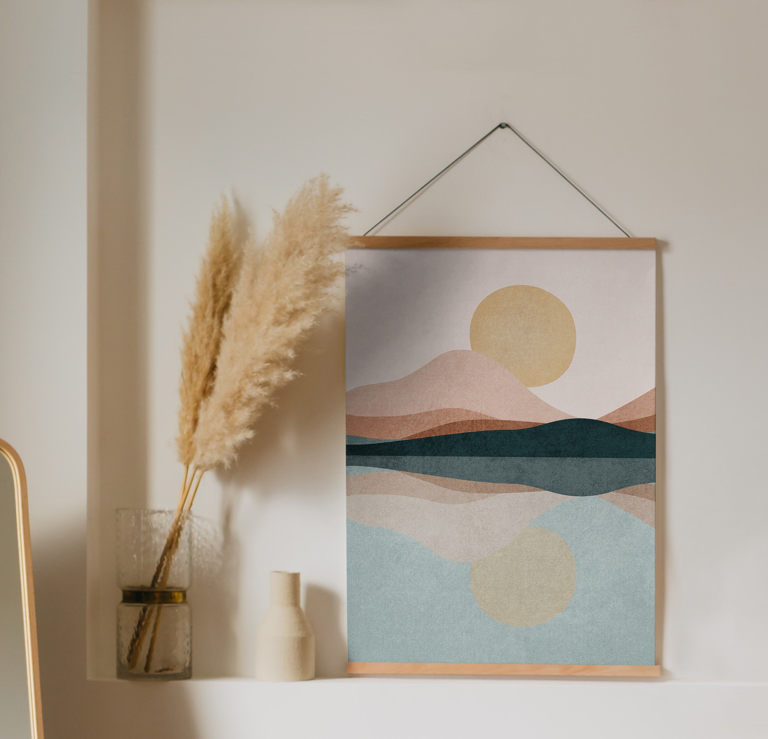 Sun and Mountain Print Set of 2, Mountain Wall Art Boho Sun Poster ...
