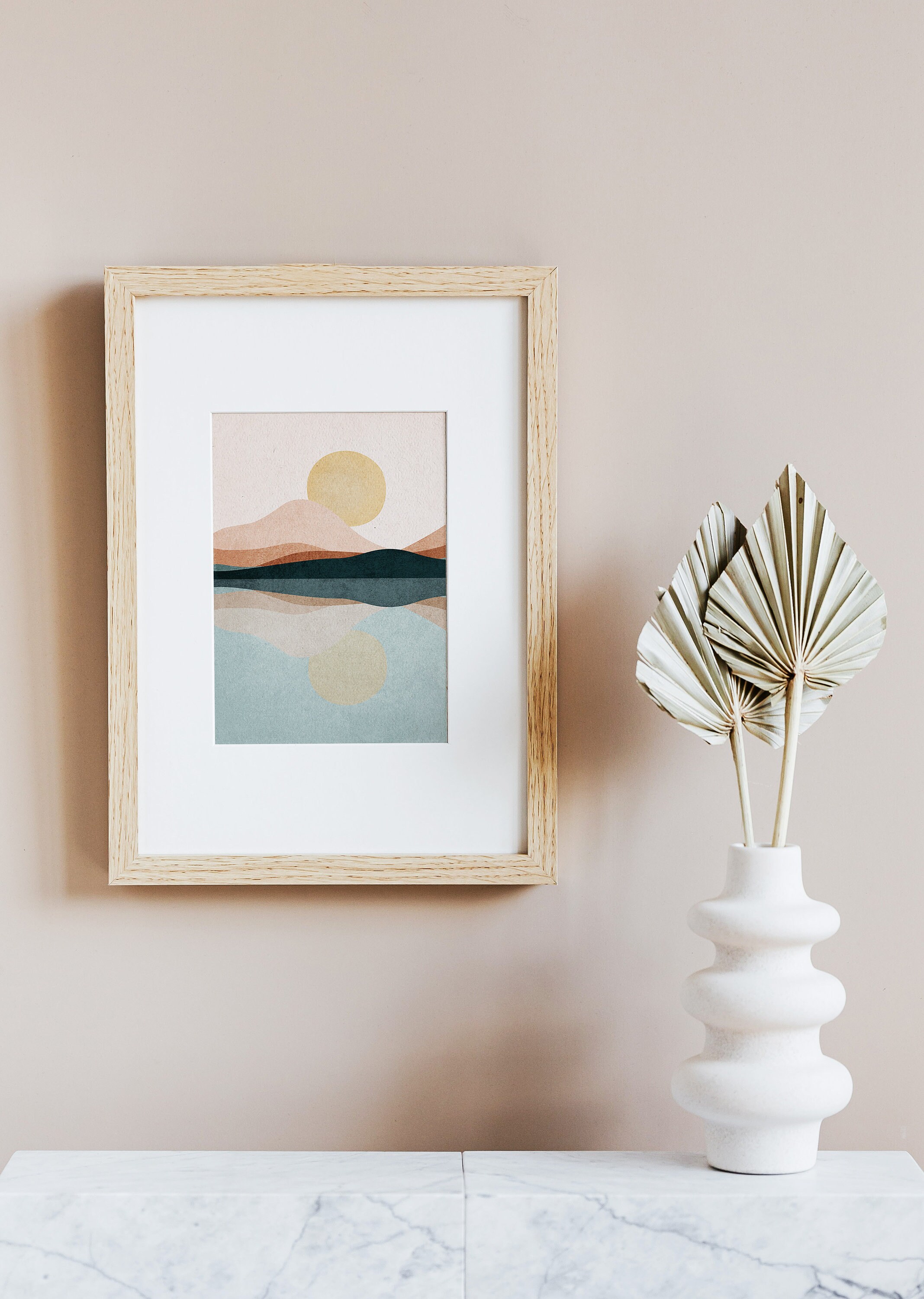 Sun and Mountain Print Set of 2, Mountain Wall Art Boho Sun Poster ...