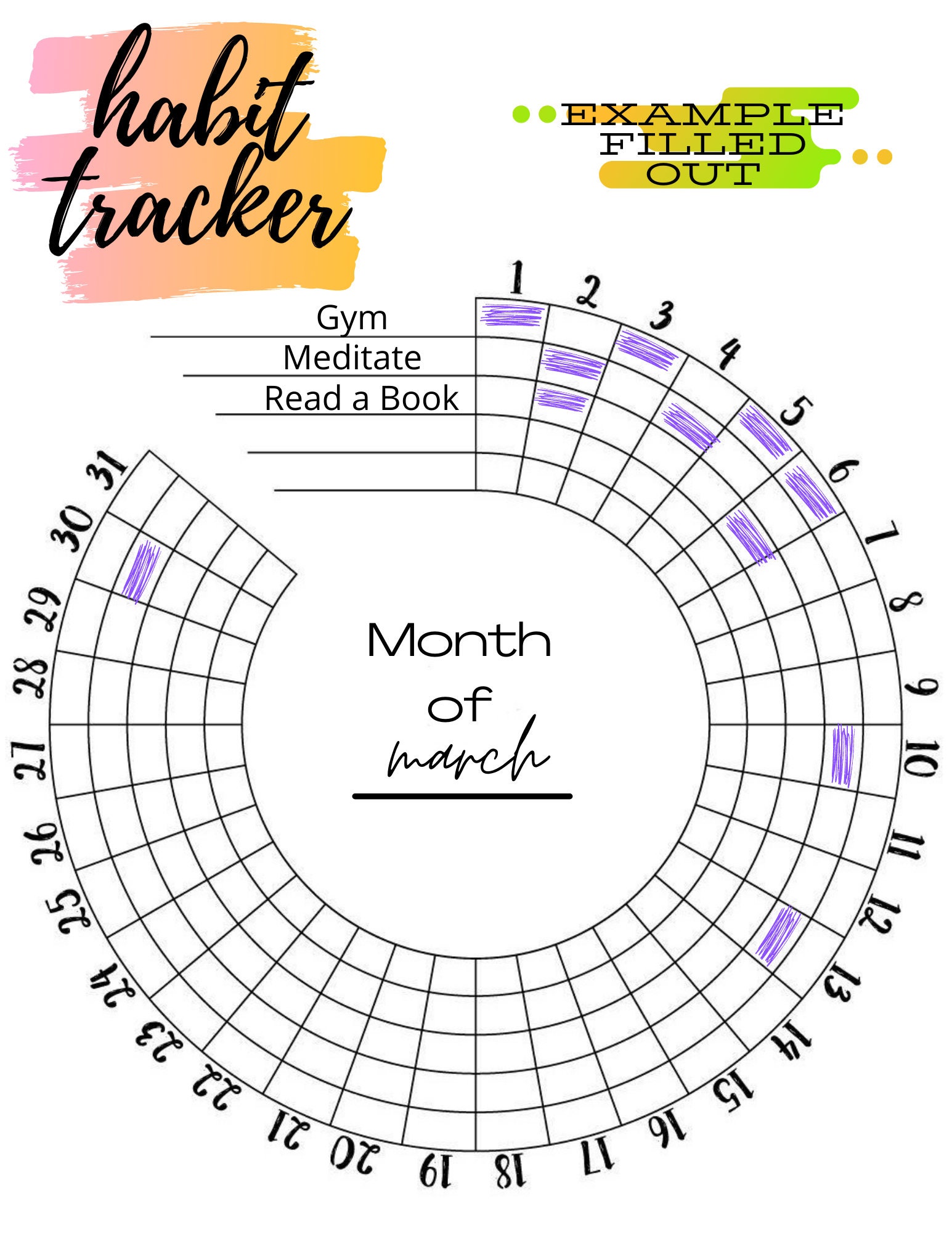 Printable Personal Monthly Habit Tracker Circle - Etsy