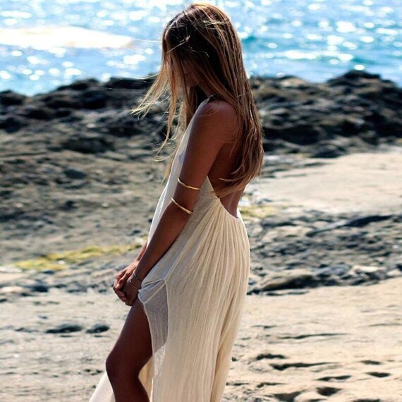 Long white top flowing beach dress