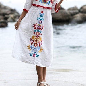 Mexican Embroidered Dress, Embroidered dress, Boho Style, Hand Embroidered dress, Ethno Folk dress, Woman dress, hand-embroidered dress