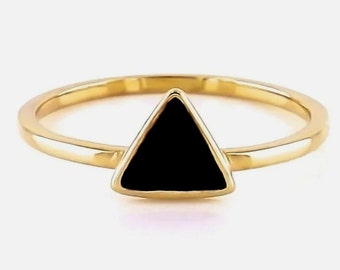 925 Silver Triangle Ring ~ Sterling Silver Geometric Black Enamel Ring ~ Minimalist 925 Silver Ring ~ Jewelry For Women ~ Gift For Her