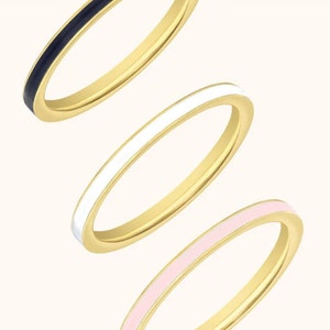 Set di 3 pezzi Anello a fascia smaltata largo 2 mm, Anello a fascia in ceramica in argento 925, Anello a fascia impilabile, Anello a fascia smaltata in argento sterling, Regalo per lei