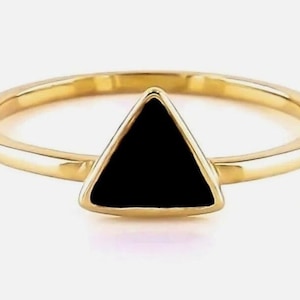 925 Silver Triangle Ring ~ Sterling Silver Geometric Black Enamel Ring ~ Minimalist 925 Silver Ring ~ Jewelry For Women ~ Gift For Her