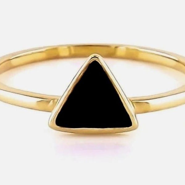 925 Silver Triangle Ring ~ Sterling Silver Geometric Black Enamel Ring ~ Minimalist 925 Silver Ring ~ Jewelry For Women ~ Gift For Her