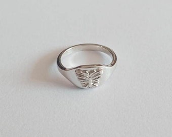 Anillo de mariposa de plata - Anillo de sello de mariposa hecho a mano de plata de ley 925 - Regalo de joyería de mujer mariposa - Anillo de mariposa reina - Regalo para ella