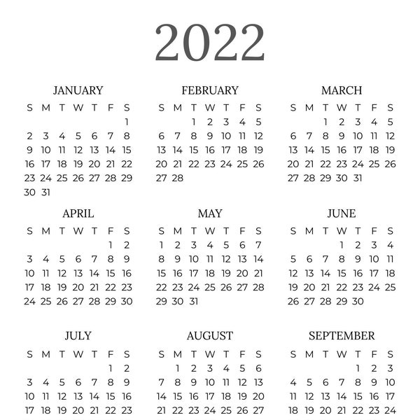 Printable Wall Calendar | Digital Download | 2022 Calendar | Customizable