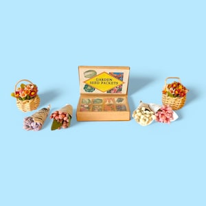 Dolls House Accessories 1:12 1/12 Scale -Bunches of Flowers, Baskets, Seed Tray