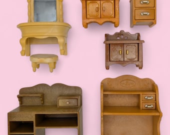 Vintage Sylvanian Families Brown Furniture - Choose One - Desks, Cabinets, Dressing Table