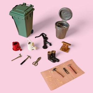 Dolls House Furniture 1:12 1/12 Scale - Bins, Garden Accessories and Tools