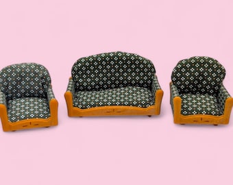 Vintage Sylvanian Families Furniture - Green Three Piece Suite
