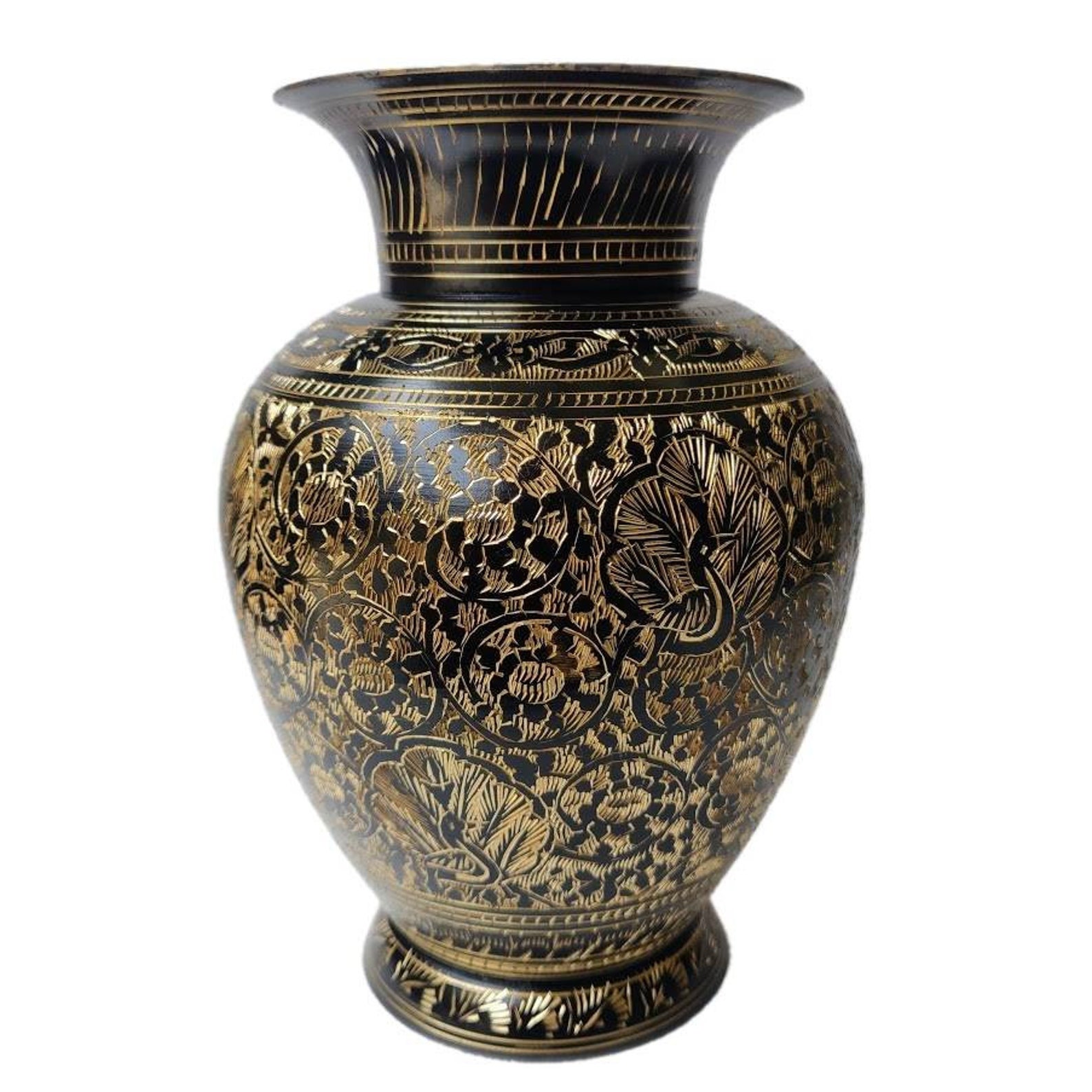 Brass Flower Pot Bidri Art carving work Black colour Etsy